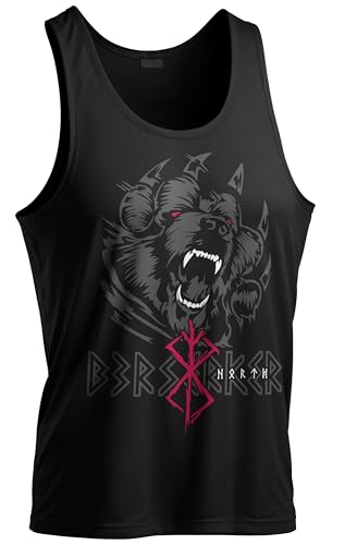 North Legendary - Big Tank Top für Herren - Bär Björn Krieger Berserker - Viking Oversized Gym Tanktop, Wikinger, Walhalla, Sport Geschenk für Männer, Größe:XL, Farbe:Blutrot von North Legendary