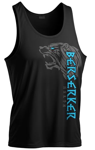 North Legendary - Big Tank Top für Herren - Berserker Bär Krieger - Viking Oversized Gym Tanktop, Wikinger, Walhalla, Sport Geschenk für Männer, Größe:3XL, Farbe:Blau von North Legendary