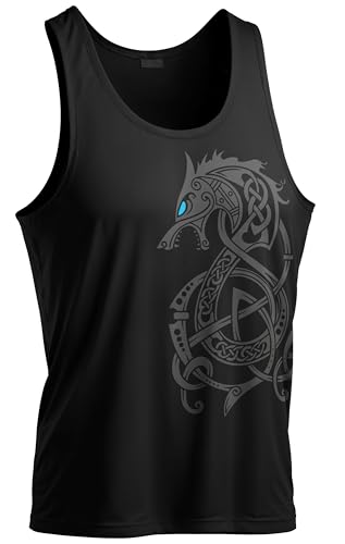 North Legendary - Big Tank Top für Herren - Fenriswolf 2.0 Fenrir Wolf - Viking Oversized Gym Tanktop, Wikinger, Walhalla, Sport Geschenk für Männer, Größe:S, Farbe:Blau von North Legendary