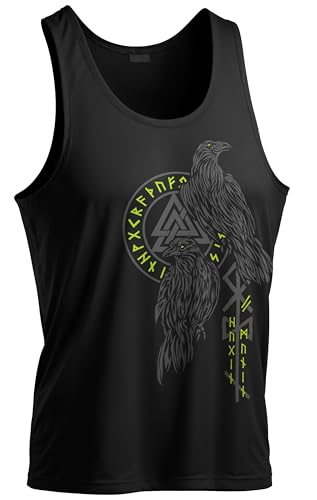 North Legendary - Big Tank Top für Herren - Hugin und Munin Odin Raben - Viking Oversized Gym Tanktop, Wikinger, Walhalla, Sport Geschenk für Männer, Größe:L, Farbe:Grün von North Legendary