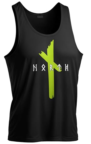 North Legendary - Big Tank Top für Herren - Original North Runen Nautiz - Viking Oversized Gym Tanktop, Wikinger, Walhalla, Sport Geschenk für Männer, Größe:M, Farbe:Grün von North Legendary
