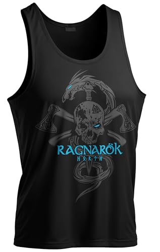 North Legendary - Big Tank Top für Herren - Ragnarök Totenkopf - Viking Oversized Gym Tanktop, Wikinger, Walhalla, Sport Geschenk für Männer, Größe:L, Farbe:Blau von North Legendary