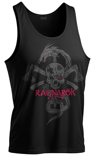 North Legendary - Big Tank Top für Herren - Ragnarök Totenkopf - Viking Oversized Gym Tanktop, Wikinger, Walhalla, Sport Geschenk für Männer, Größe:L, Farbe:Blutrot von North Legendary