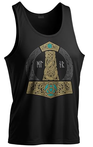 North Legendary - Big Tank Top für Herren - Thor Hammer Mjölnir Emerald - Viking Oversized Gym Tanktop, Wikinger, Walhalla, Sport Geschenk für Männer, Größe:XXL, Farbe:Emerald von North Legendary