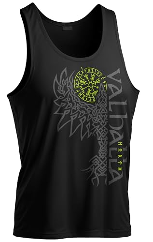 North Legendary - Big Tank Top für Herren - Valhalla Odin Rabe Hugin Munin - Viking Oversized Gym Tanktop, Wikinger, Walhalla, Sport Geschenk für Männer, Größe:M, Farbe:Grün von North Legendary