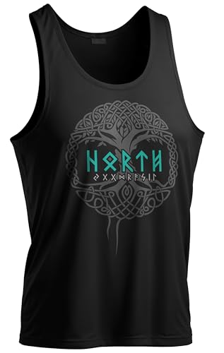 North Legendary - Big Tank Top für Herren - Yggdrasil - Weltenbaum - Viking Oversized Gym Tanktop, Wikinger, Walhalla, Sport Geschenk für Männer, Größe:L, Farbe:Petrol von North Legendary