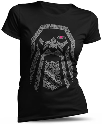 North Legendary T-Shirt für Damen - Odin Rabe Hugin - Pink - Nordic Runen, Wikinger Kraft, nordische Runen, Raben Symbol, Odin Schutz, nordische Kultur, Walhalla Zeichen, Größe L von North Legendary