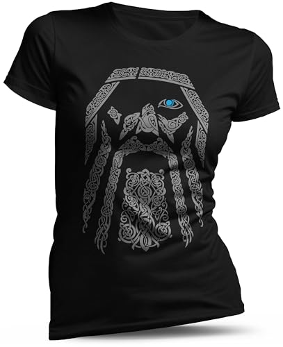 North Legendary T-Shirt für Damen - Odin Rabe Hugin - Blau - Odin Raben Runen, nordische Zeichen, Thor Valhalla, Wikinger Kriegerin, Wikinger Mode, nordische Götter, Walküren, Größe M von North Legendary