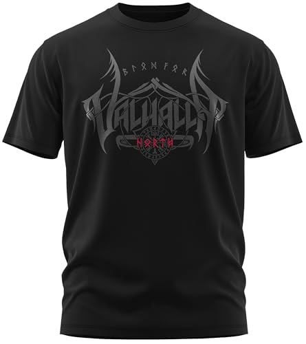 North Legendary - T-Shirt für Herren - Blood of Valhalla - Brust Aufdruck, Viking Shirt, Wikinger, Walhalla, Geschenk für Männer, Größe:XL, Farbe:Blutrot von North Legendary