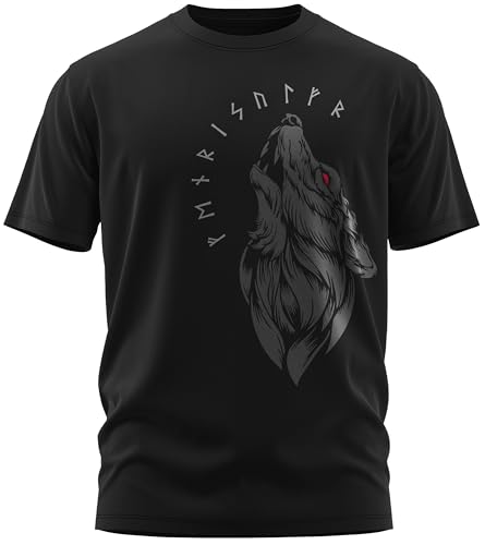 North Legendary - T-Shirt für Herren - Fenriswolf 1.0 Fenrir Wolf - Brust Aufdruck, Viking Shirt, Wikinger, Walhalla, Geschenk für Männer, Größe:L, Farbe:Blutrot von North Legendary