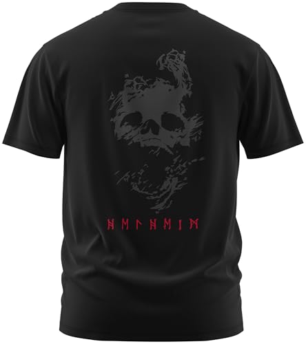 North Legendary - T-Shirt für Herren - Helheim Unterwelt Totenreich - Brust & Rücken Aufdruck, Viking Shirt, Wikinger, Walhalla, Geschenk für Männer, Größe:M, Farbe:Blutrot von North Legendary