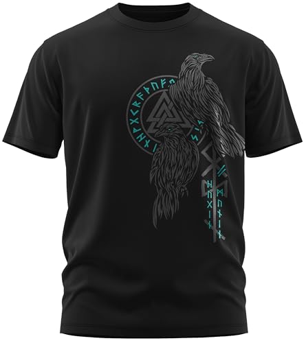 North Legendary - T-Shirt für Herren - Hugin und Munin Odin Raben - Brust Aufdruck, Viking Shirt, Wikinger, Walhalla, Geschenk für Männer, Größe:S, Farbe:Petrol North Legendary - T-Shirt für Herren - Hugin und Munin Odin Raben - Brust Aufdruck, Viking Shirt, Wikinger, Walhalla, Geschenk für Männer, Größe:S, Farbe:Petrol von North Legendary