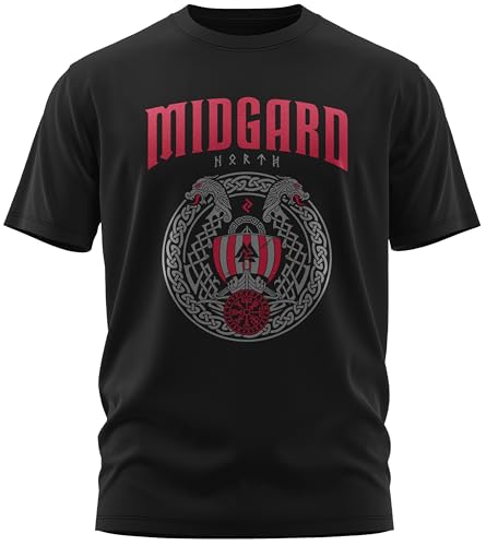 North Legendary - T-Shirt für Herren - Midgard - Floki Drachenboot - Brust Aufdruck, Viking Shirt, Wikinger, Walhalla, Geschenk für Männer, Größe:3XL, Farbe:Blutrot von North Legendary