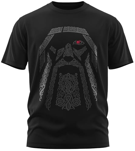 North Legendary - T-Shirt für Herren - Odin Wotan Rabe - Brust Aufdruck, Viking Shirt, Wikinger, Walhalla, Geschenk für Männer, Größe:L, Farbe:Blutrot von North Legendary