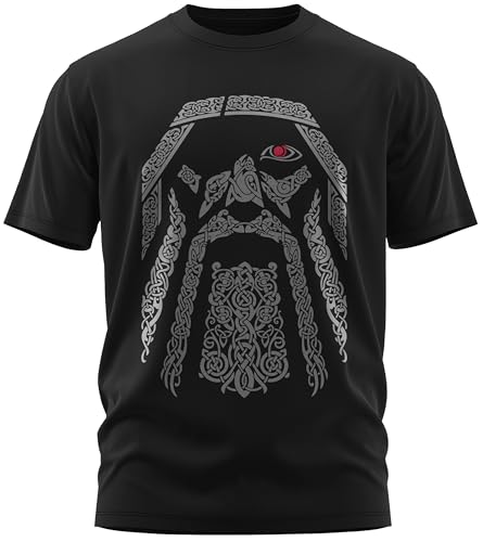 North Legendary - T-Shirt für Herren - Odin Wotan Schlange - Brust Aufdruck, Viking Shirt, Wikinger, Walhalla, Geschenk für Männer, Größe:L, Farbe:Blutrot von North Legendary