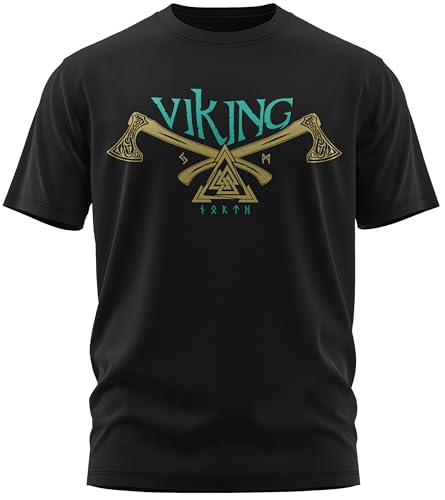 North Legendary - T-Shirt für Herren - Valknut Krieger Äxte Emerald Gold - Brust Aufdruck, Viking Shirt, Wikinger, Walhalla, Geschenk für Männer, Größe:XL, Farbe:Emerald von North Legendary