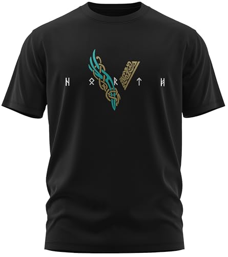 North Legendary - T-Shirt für Herren - Wikinger V - Viking Emerald Gold - Brust Aufdruck, Viking Shirt, Wikinger, Walhalla, Geschenk für Männer, Größe:XL, Farbe:Emerald von North Legendary