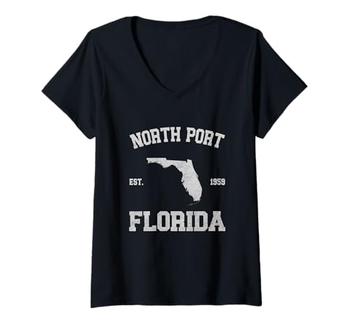 Damen North Port T-Shirt mit V-Ausschnitt von North Port, Florida FL Designs 0825