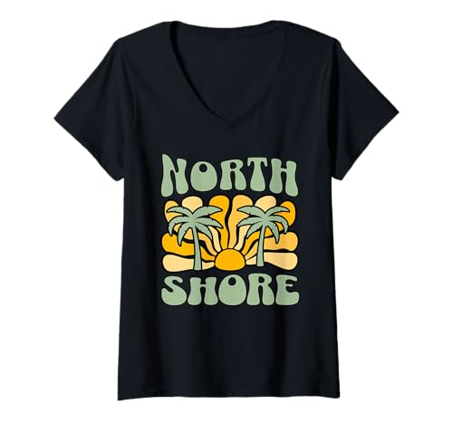 Damen Nordküste T-Shirt mit V-Ausschnitt Damen Nordküste T-Shirt mit V-Ausschnitt von North Shore Beach Hawaii Surfing Surf Ocean Retro