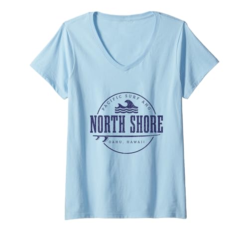 Damen North Shore Hawaii Surf Hawaiian Oahu Vintage Surfen Surfer T-Shirt mit V-Ausschnitt von North Shore Hawaii Surf Apparel & Gifts