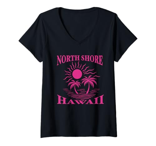Damen North Shore Oahu Hawaii Souvenir Surfen Hawaii Männer Frauen T-Shirt mit V-Ausschnitt von North Shore Oahu Hawaii Souvenir