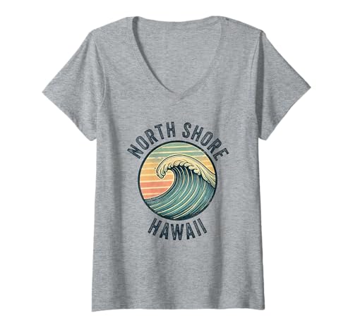 Damen North Shore Oahu Hawaii Souvenir Surfen Hawaii Männer Frauen T-Shirt mit V-Ausschnitt von North Shore Oahu Hawaii Souvenir