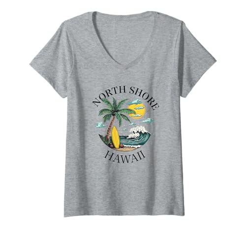 Damen North Shore Oahu Hawaii Souvenir Surfen Hawaii Männer Frauen T-Shirt mit V-Ausschnitt von North Shore Oahu Hawaii Souvenir