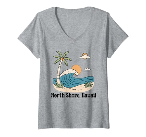 Damen North Shore Oahu Hawaii Souvenir Surfen Hawaii Männer Frauen T-Shirt mit V-Ausschnitt von North Shore Oahu Hawaii Souvenir