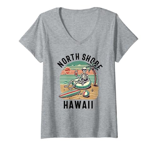 Damen North Shore Oahu Hawaii Souvenir Surfen Hawaii Männer Frauen T-Shirt mit V-Ausschnitt von North Shore Oahu Hawaii Souvenir