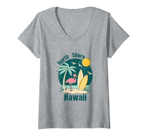 Damen North Shore Oahu Hawaii Souvenir Surfen Hawaii Männer Frauen T-Shirt mit V-Ausschnitt von North Shore Oahu Hawaii Souvenir