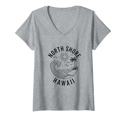 Damen North Shore Oahu Hawaii Souvenir Surfen Hawaii Männer Frauen T-Shirt mit V-Ausschnitt von North Shore Oahu Hawaii Souvenir