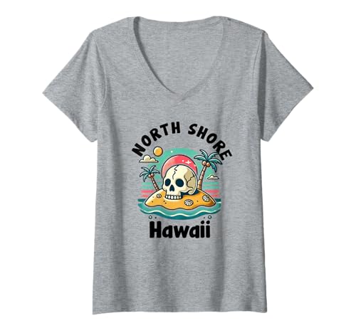 Damen North Shore Oahu Hawaii Souvenir Surfen Hawaii Männer Frauen T-Shirt mit V-Ausschnitt von North Shore Oahu Hawaii Souvenir