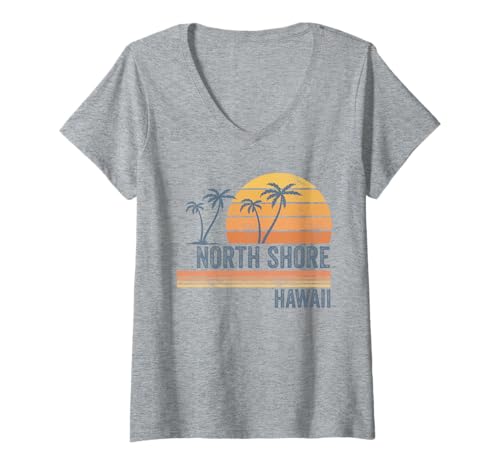 Damen North Shore Oahu Hawaii Souvenir Surfen Hawaiian Vintage T-Shirt mit V-Ausschnitt von North Shore Oahu Hawaii Souvenir