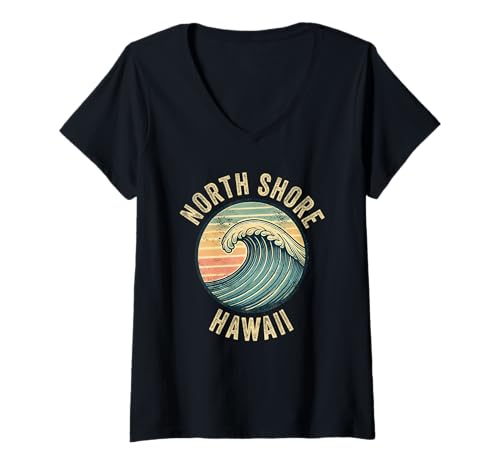 Damen Souvenir von North Shore Oahu Hawaii Hawaii Hawaii Surfen T-Shirt mit V-Ausschnitt von North Shore Oahu Hawaii Souvenir