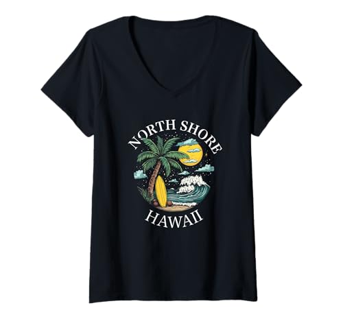 Damen Souvenir von North Shore Oahu Hawaii Hawaii Hawaii Surfen T-Shirt mit V-Ausschnitt von North Shore Oahu Hawaii Souvenir