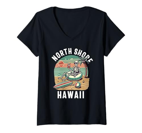Damen Souvenir von North Shore Oahu Hawaii Hawaii Hawaii Surfen T-Shirt mit V-Ausschnitt von North Shore Oahu Hawaii Souvenir