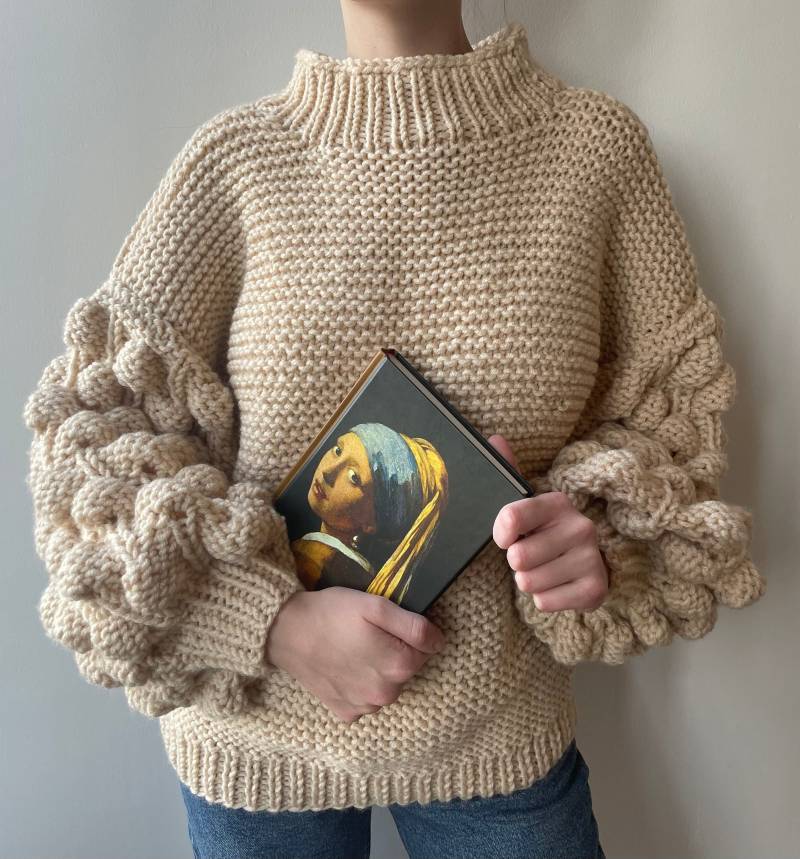 Rollkragenpullover, Handgemachter Grobstrick Pullover, Oversize Langarm Ballon Ärmel Oversized Strickpullover von NorthPax