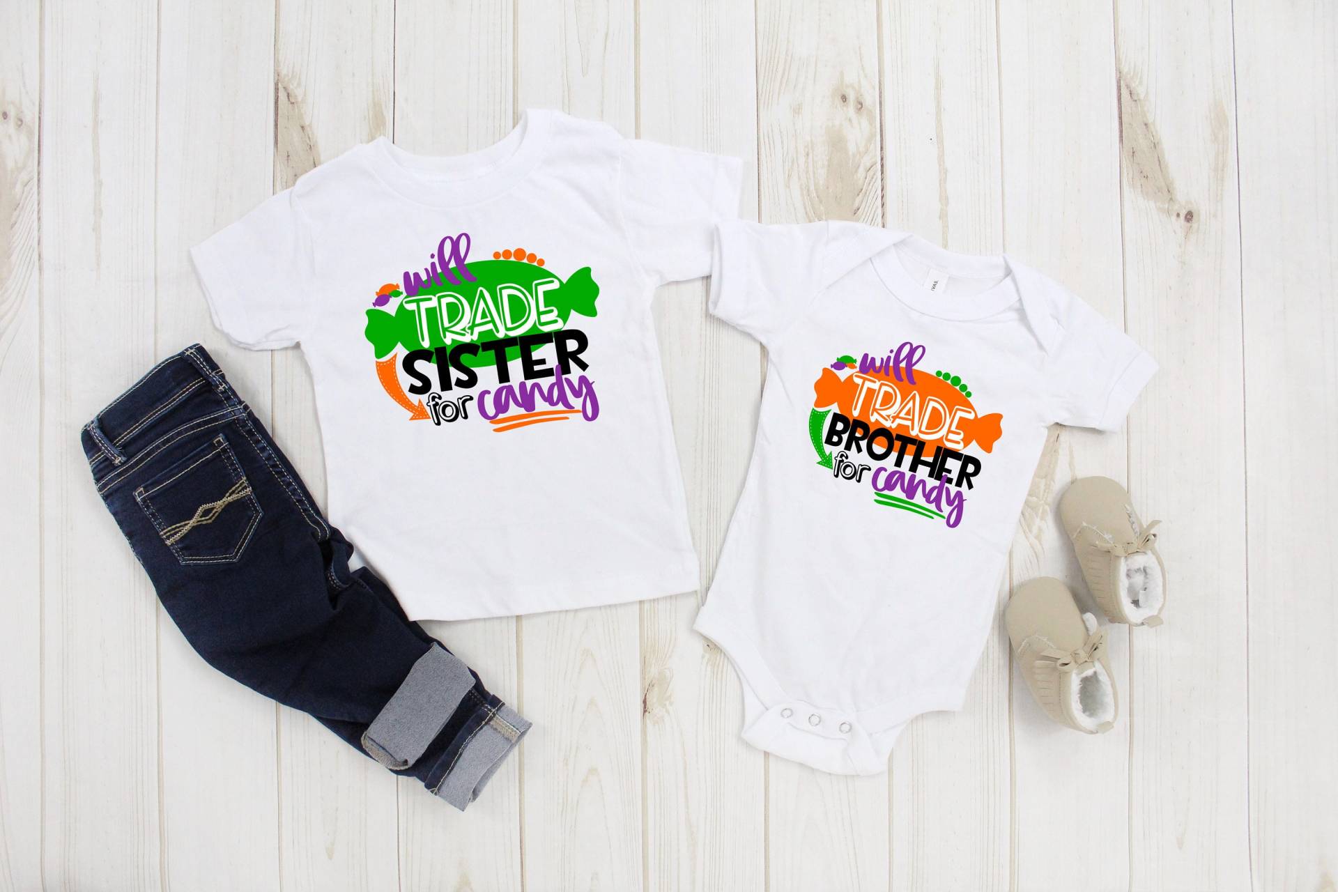 Halloween Shirt Für Kinder, Will Trade For Candy Geschwister Shirts, Familie T-Shirts, Jungs Halloween, Mädchen von NorthTexasTreasures