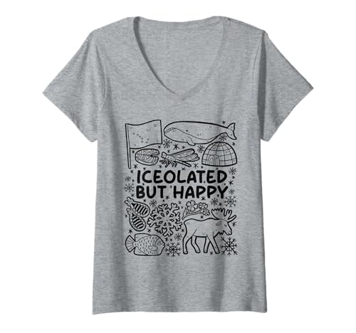 Damen Iceolated but Happy - Alaskan Life T-Shirt mit V-Ausschnitt von Northern Wilderness Apparel