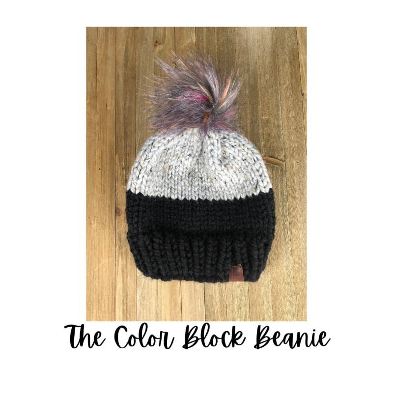 Farbblock Gestrickte Beanie Mit Multi-Color Pom Farbblock Gestrickte Beanie Mit Multi-Color Pom von NorthernHeartKnits