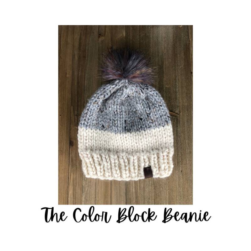 Farbblock Gestrickte Beanie Mit Multi-Color Pom Farbblock Gestrickte Beanie Mit Multi-Color Pom von NorthernHeartKnits