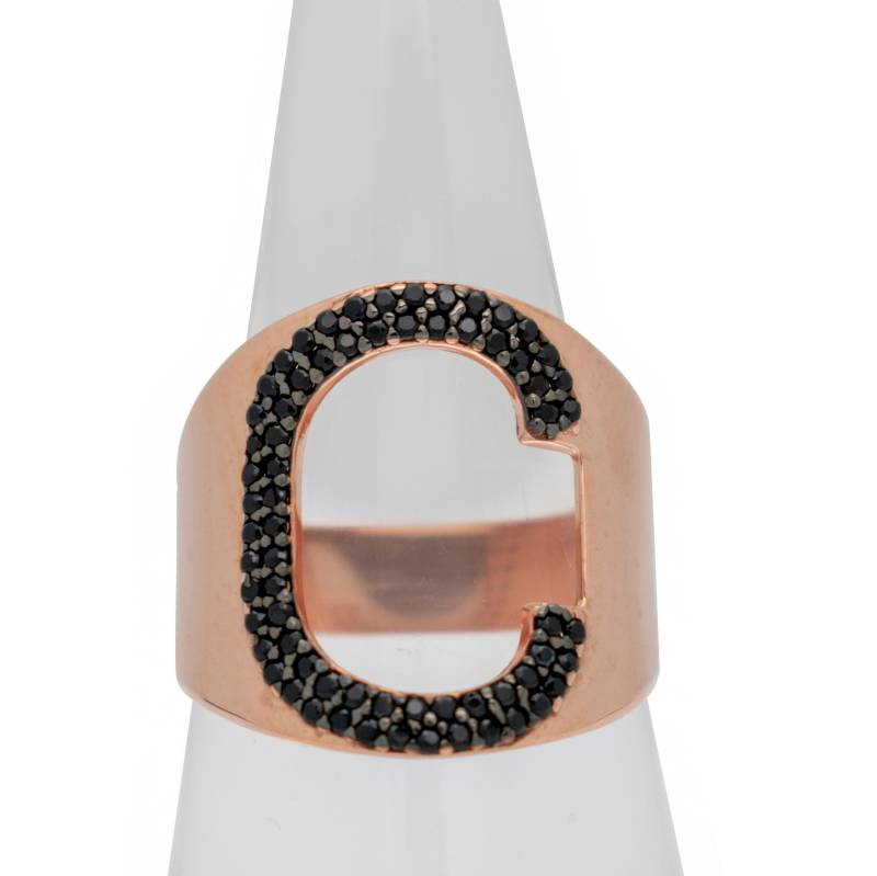 Anfangsbuchstabe C Ring, 925 Sterling Silber Mit Zirkonia Steinen, Alphabet Rose Gold Schwarzer Stein Geschenk Für Sie von NorthernLightsLondon