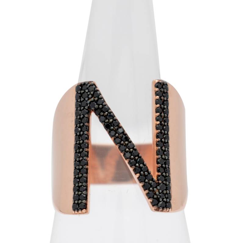 Initial Letter N Ring, 925 Sterling Silber Mit Zirkonia Steine, Alphabet Rose Gold Schwarzer Stein Geschenk Für Sie, Brief Ring von NorthernLightsLondon