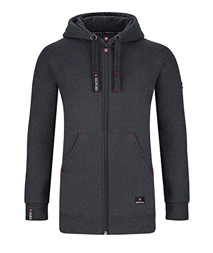 Northster Damen Sweatjacke Sportjacke Trainingsjacke Zip Hoodie Frauen Zipper Jacke Kapuze Freizeitjacke Kapuzenjacke Hooded Jacket Streetwear Baumwolle kuschelig bequem weich lässig grau L N374 von Northster