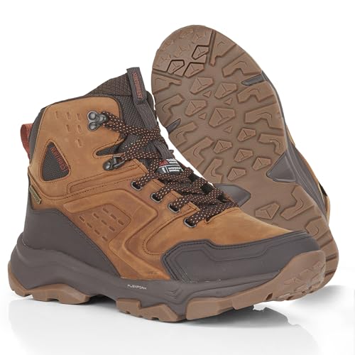 Northwest Territory Everest Herren Wasserdicht Leder Wanderstiefel - Mid Rise Walking Trekking Outdoor Schuhe mit Grip Sohle & Atmungsaktives Futter, braun, 46 EU von Northwest Territory