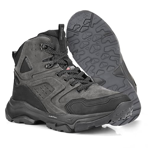 Northwest Territory Everest Herren Wasserdicht Leder Wanderstiefel - Mid Rise Walking Trekking Outdoor Schuhe mit Grip Sohle & Atmungsaktives Futter, grau, 46 EU von Northwest Territory