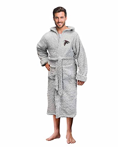 Northwest NFL Plüsch-Bademantel mit Kapuze und Taschen – 100 % Polyester-Sherpa-Mischung – Unisex – Entspannung und Stil mit Game Day Flair (Atlanta Falcons – Grau, Erwachsenen-Einheitsgröße) von Northwest