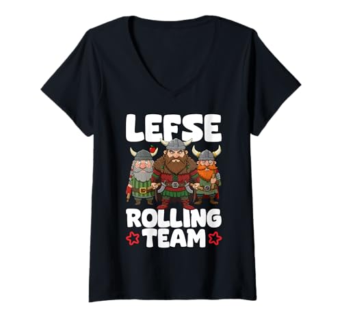 Damen Das norwegische Lefse Rolling Team Lustiges norwegisches Essen T-Shirt mit V-Ausschnitt von Norway Designs for Scandinavian Pride Men Women