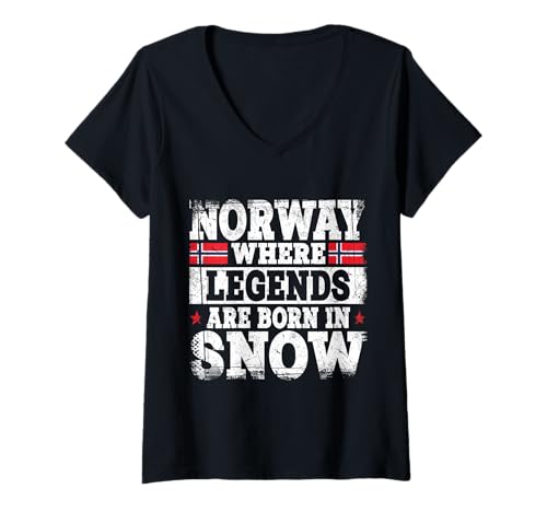Damen Norwegen Legends Born in Snow Design für Norweger T-Shirt mit V-Ausschnitt Damen Norwegen Legends Born in Snow Design für Norweger T-Shirt mit V-Ausschnitt von Norway Designs for Scandinavian Pride Men Women
