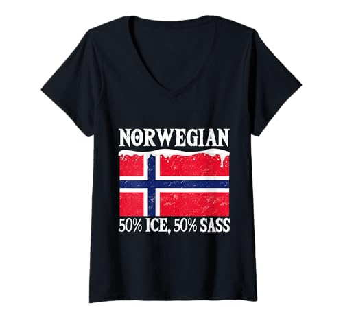 Damen Norwegische Flagge Design Skandinavian Pride Norwegen T-Shirt mit V-Ausschnitt von Norway Designs for Scandinavian Pride Men Women